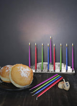 Nickel Candle Menorah - Fits all Standard Chanukah Candles - Classic Wall Design