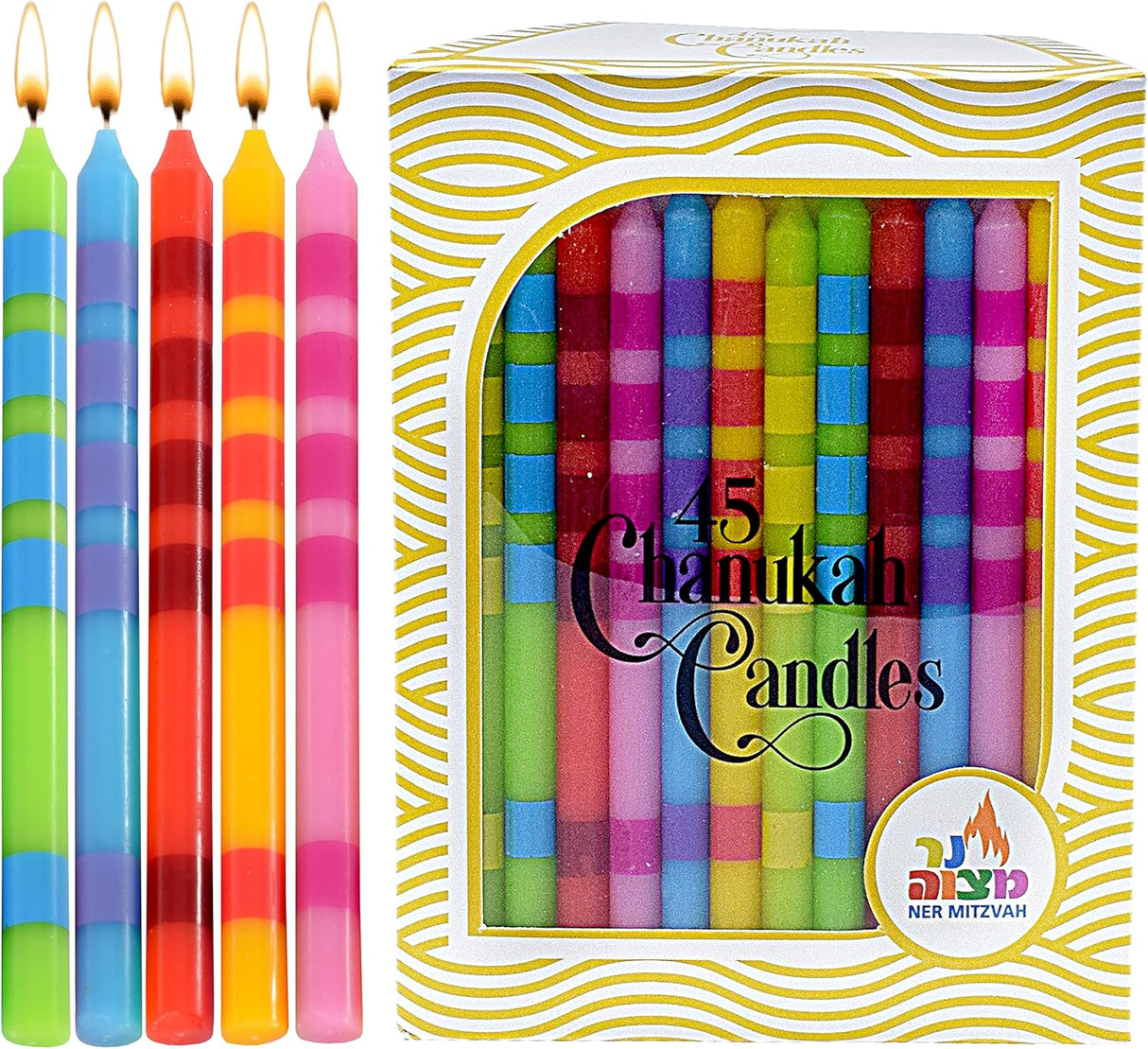 Dripless Chanukah Candles Standard Size - Two Tone Multi Colored Hanukkah Candles