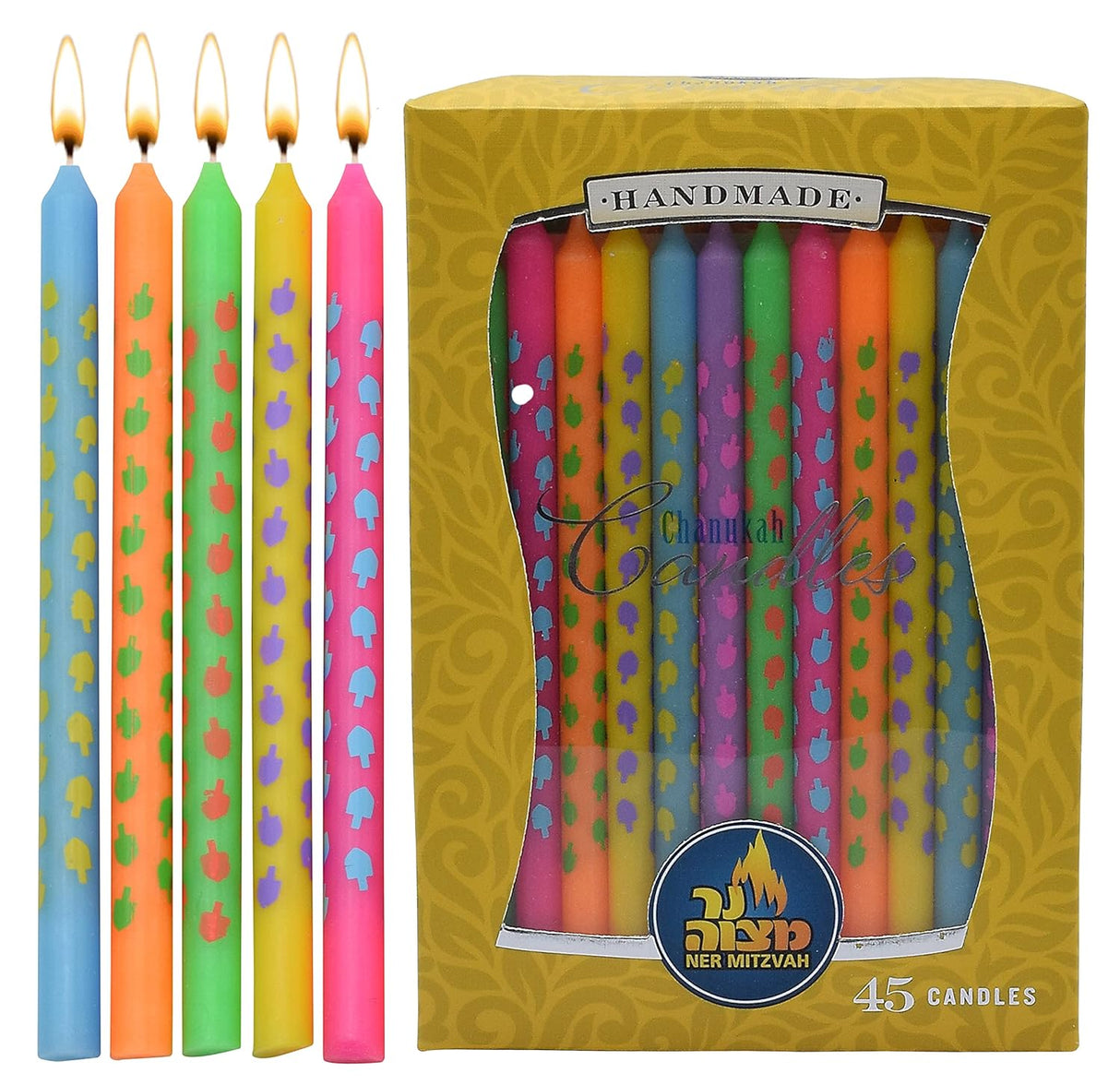 Ner Mitzvah Dreidel Art Dripless Handmade Chanukah Candles