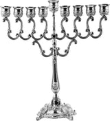 Silver Plated Oil Menorah - Fits Standard Chanukah Oil Cups and Large Candles - Olive Branches