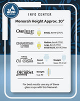 Silver Plated Oil Menorah - Fits Standard Chanukah Oil Cups and Large Candles - Olive Branches