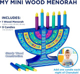Mini Wood Menorah with Removable Wood Candles - Colorful Chanukah Menorah for Kids