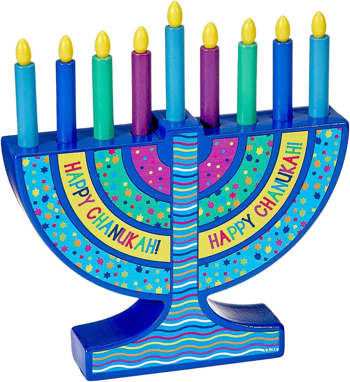 Mini Wood Menorah with Removable Wood Candles - Colorful Chanukah Menorah for Kids