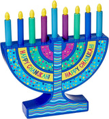 Mini Wood Menorah with Removable Wood Candles - Colorful Chanukah Menorah for Kids