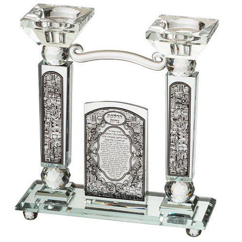 Crystal Candlesticks 21 cm with Metal Plaque