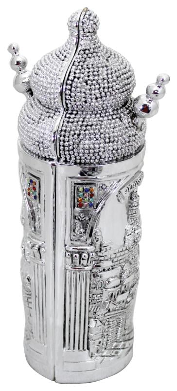 Elegant Silvered Polyresin Sephardic Torah Book For Children, Laid With Choshen Stones 20x10 Cm