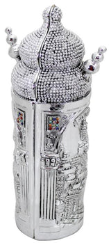 Elegant Silvered Polyresin Sephardic Torah Book For Children, Laid With Choshen Stones 20x10 Cm