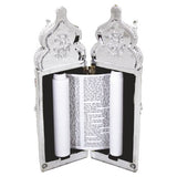 Elegant Silvered Polyresin Sephardic Torah Book For Children, Laid With Choshen Stones 20x10 Cm