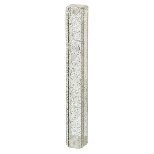 Plastic Mezuzah 15 cm Dotted SLV with Rubber Cork and letter Shin