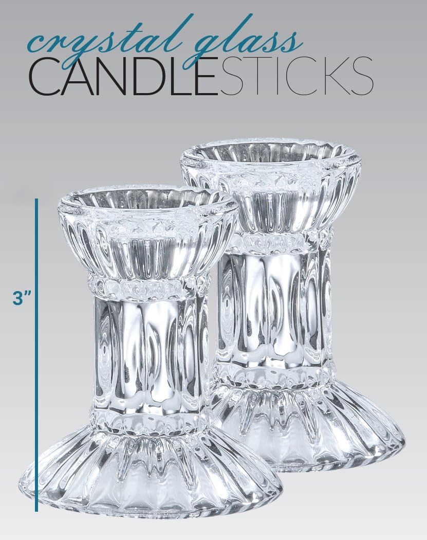 Round Base Crystal Candlesticks - 2 Pack Set