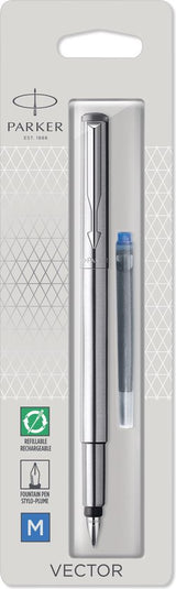 Parker Vector Pen | Fountain pen | Stainless steel Color | Size M | Gift Box.