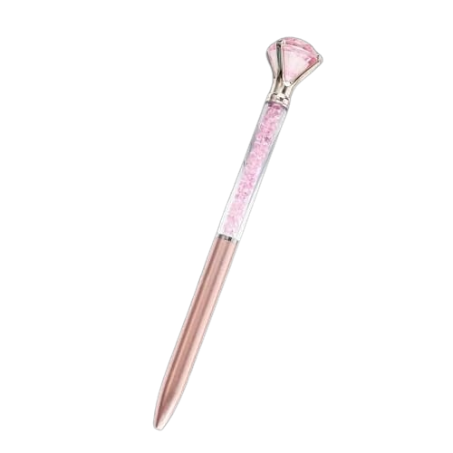 Rotating Pink Crystal Diamond Ballpoint Pens - Fine 1.0mm Black Point - Engraved