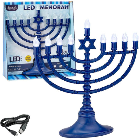 Rite Lite Blue Plastic Electric LED Low Voltage Chanukah Menorah with Clear Bulbs