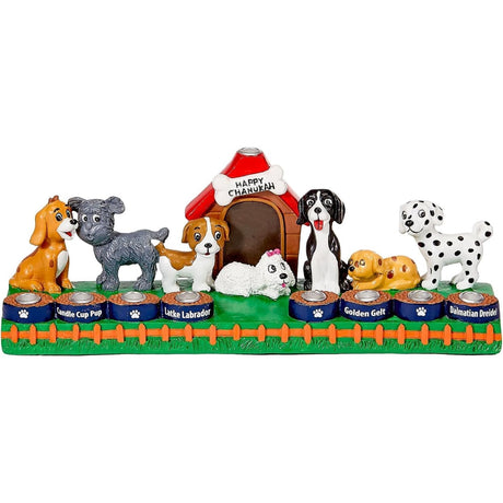 Dog Lovers Menorah by Rite Lite | Exciting & Colorful Multicolor Hand Painted Resin Dog Menorah