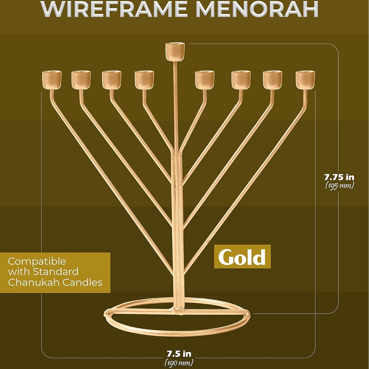 Candle Menorah Gold Rambam Wireframe