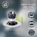 Stainless Steel Kiddush Cup and Tray Set Black Marble Design 5 oz