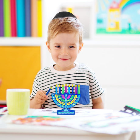 Mini Wood Menorah with Removable Wood Candles - Colorful Chanukah Menorah for Kids