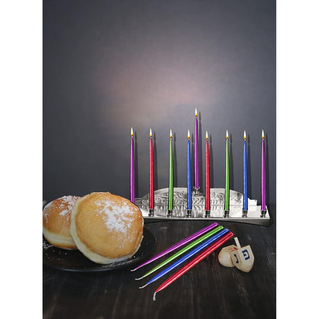 Nickel Candle Menorah - Fits all Standard Chanukah Candles - Classic Wall Design