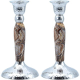 Marbleized Candle Sticks -Brown