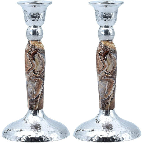 Marbleized Candle Sticks -Brown