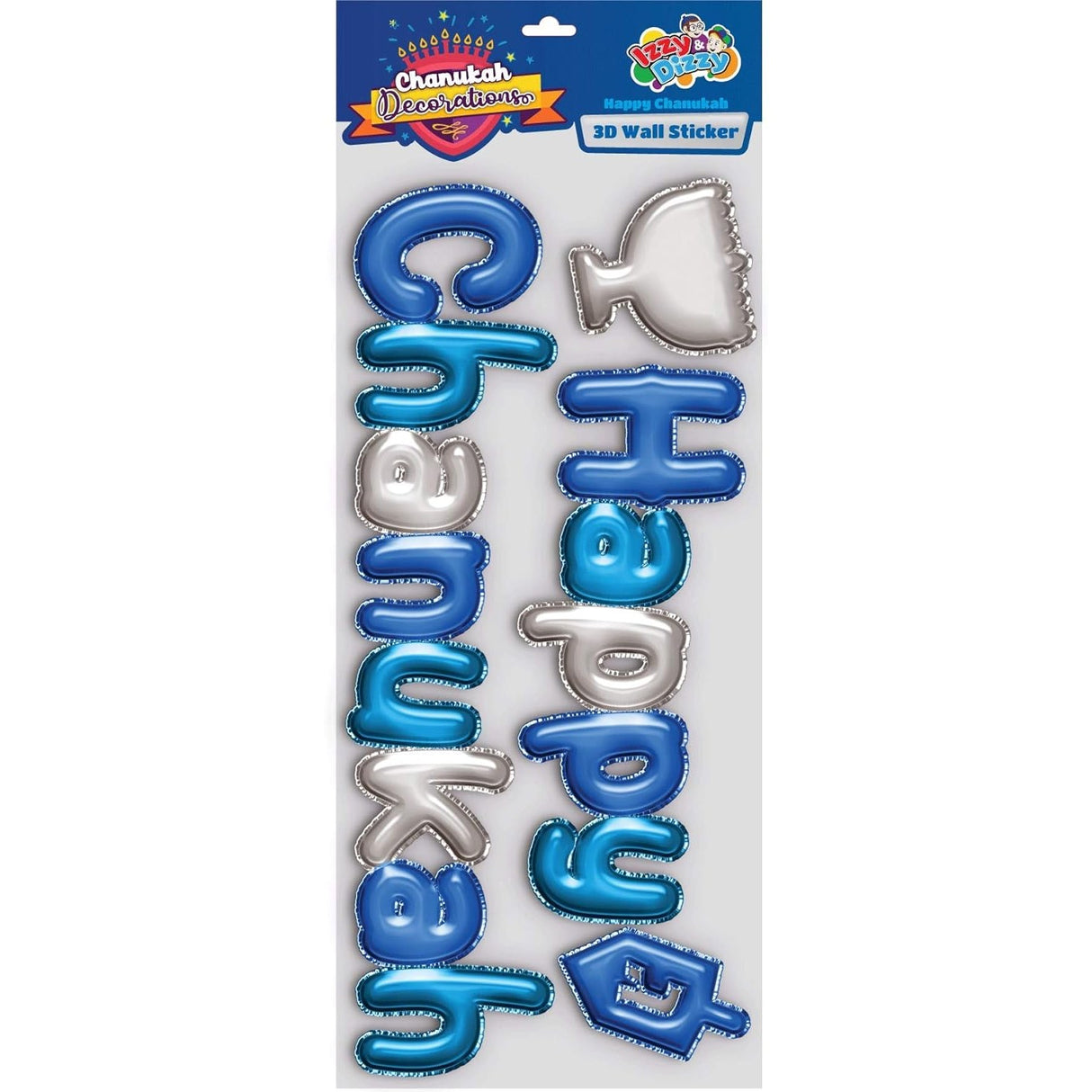 Happy Chanukah 3D Wall Sticker - Blue and Silver