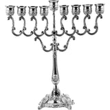 Silver Plated Oil Menorah - Fits Standard Chanukah Oil Cups and Large Candles - Olive Branches