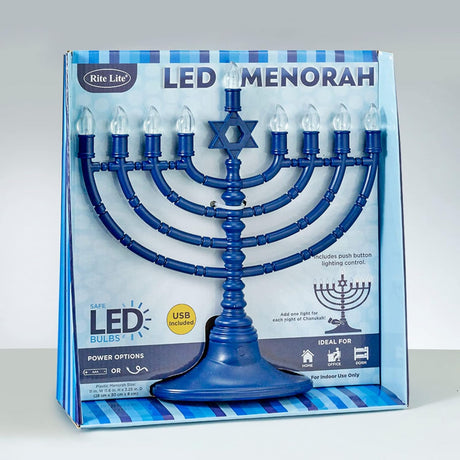 Rite Lite Blue Plastic Electric LED Low Voltage Chanukah Menorah with Clear Bulbs