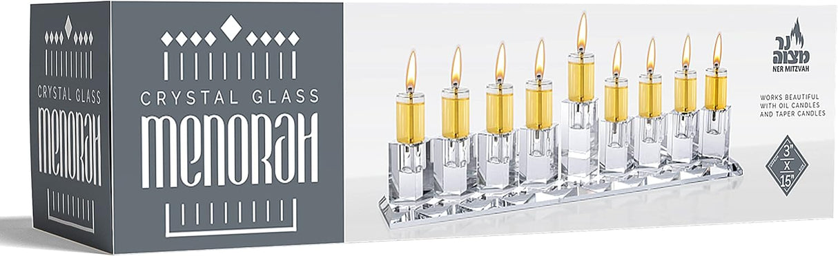 Crystal Glass Menorah - Long