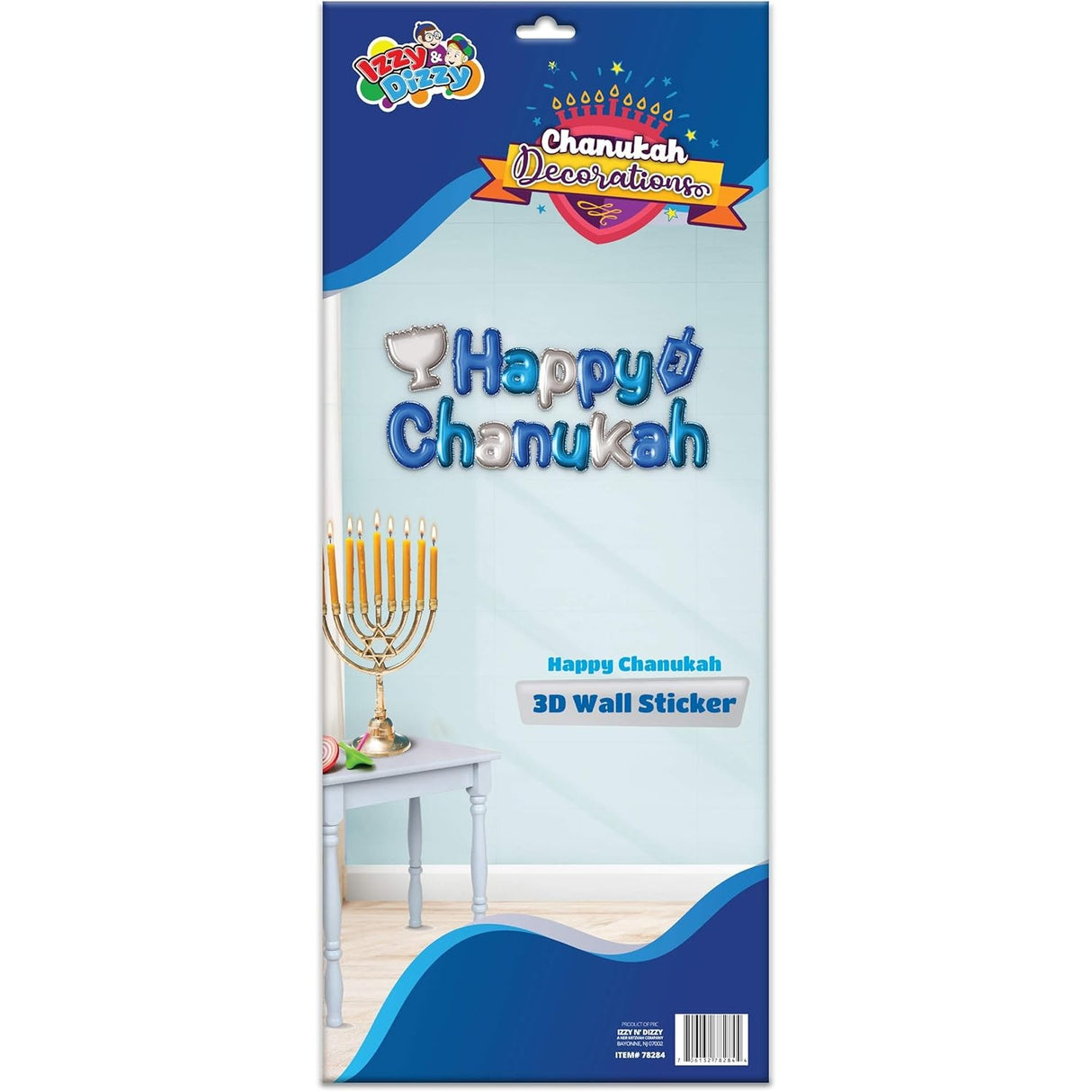 Happy Chanukah 3D Wall Sticker - Blue and Silver