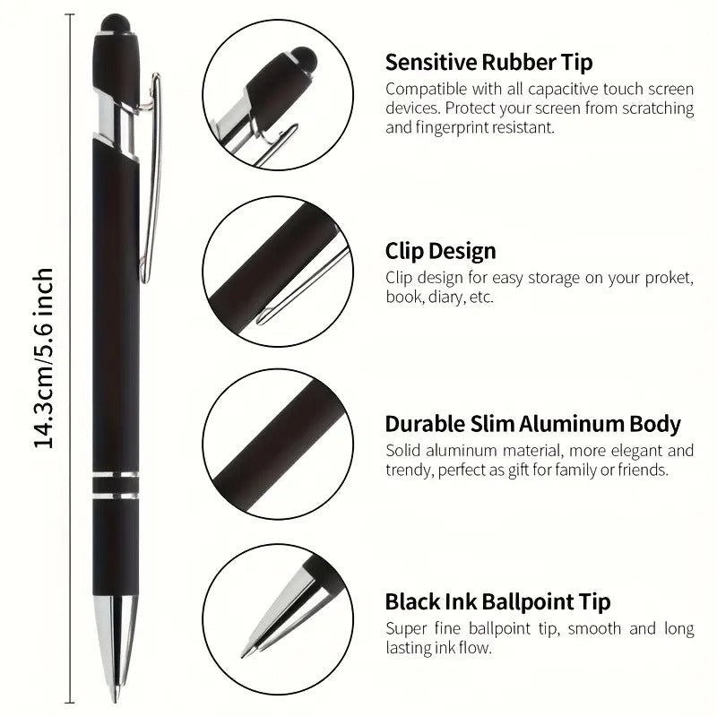 Engraved Stylus Metal Ballpoint Pens with Clip, Black