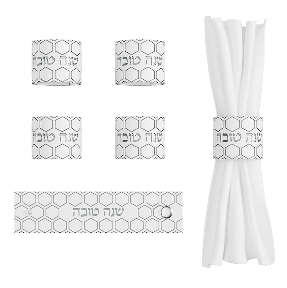 Honeycomb Rosh Hashanah Napkin Rings silver