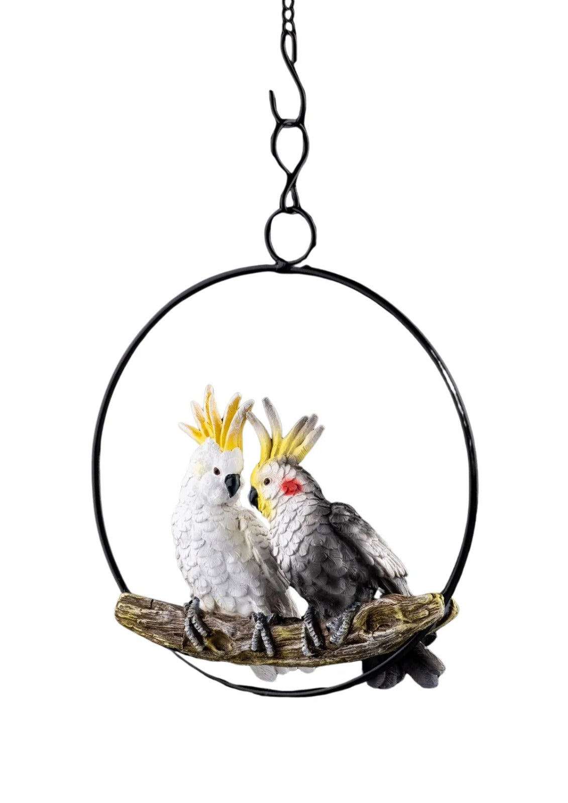 2 Small 5" White/Gray Parrots On Perch