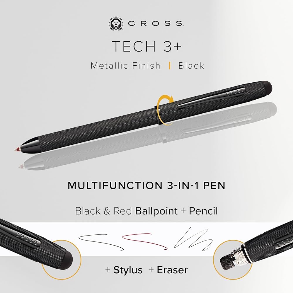 TECH 3+ - Black PVD Coating Diamond Engraving - Multifunction Pen