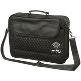 PU Fabric Talit 43*36 cm with Handle- Black with Embossed Letters