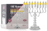 Ner Mitzvah Silver Plated Oil Menorah - Fits Standard Chanukah Oil Cups and Large Candles - Olive Branches - 35 cm High