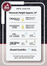 Ner Mitzvah Silver Plated Oil Menorah - Fits Standard Chanukah Oil Cups and Large Candles - Olive Branches - 35 cm High