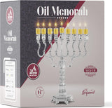 Ner Mitzvah Silver Plated Oil Menorah - Fits Standard Chanukah Oil Cups and Large Candles - Olive Branches - 35 cm High