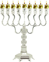 Ner Mitzvah Silver Plated Oil Menorah - Fits Standard Chanukah Oil Cups and Large Candles - Olive Branches - 35 cm High