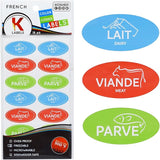 18 Assorted French Kosher Labels - 6 Blue Dairy, 6 Red Meat, 6 Green Parve Stickers -Oven Proof up to 500°, Freezable, Microwavable, Dishwasher Safe - Color Coded Kitchen Tools by The Kosher Cook