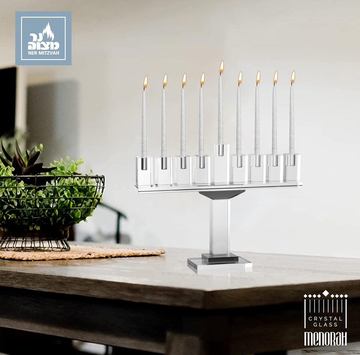 Crystal Glass Menorah - Gray