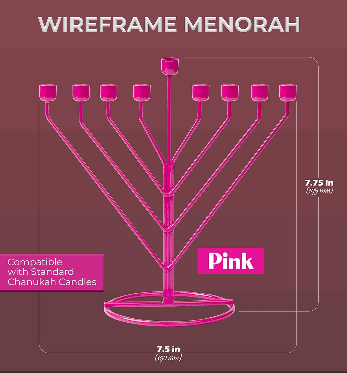 Pink Rambam Wire Menorah