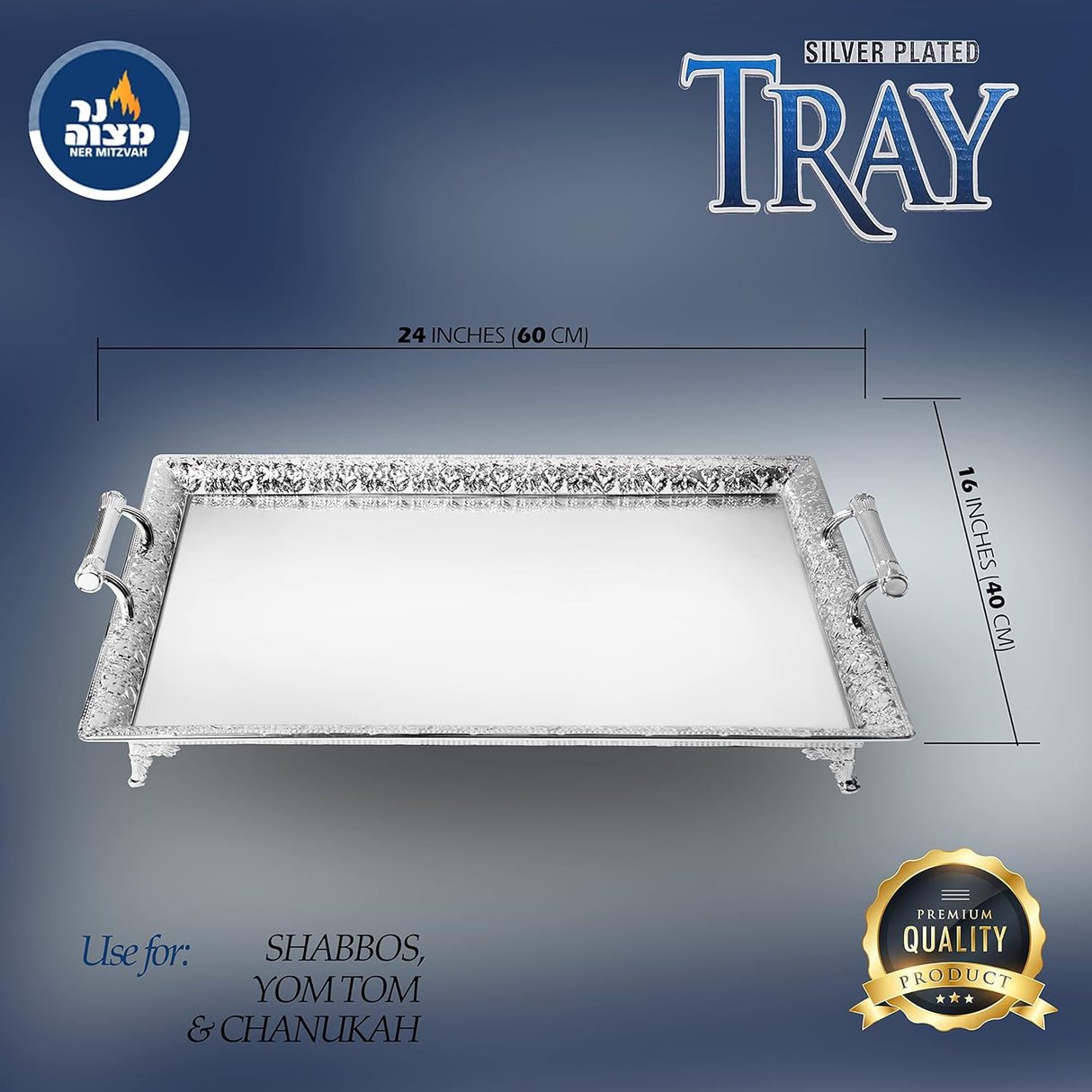 Ner Mitzvah Sliver Plated Glass Tray 60X40cm