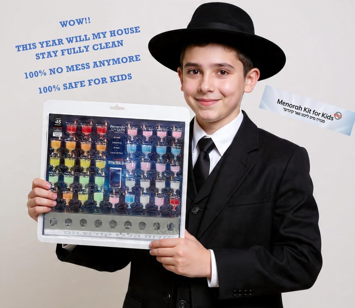 MADLIKIN CHANUKAH KIDS MENORAH WITH 50 COLORED GLASS CUPS