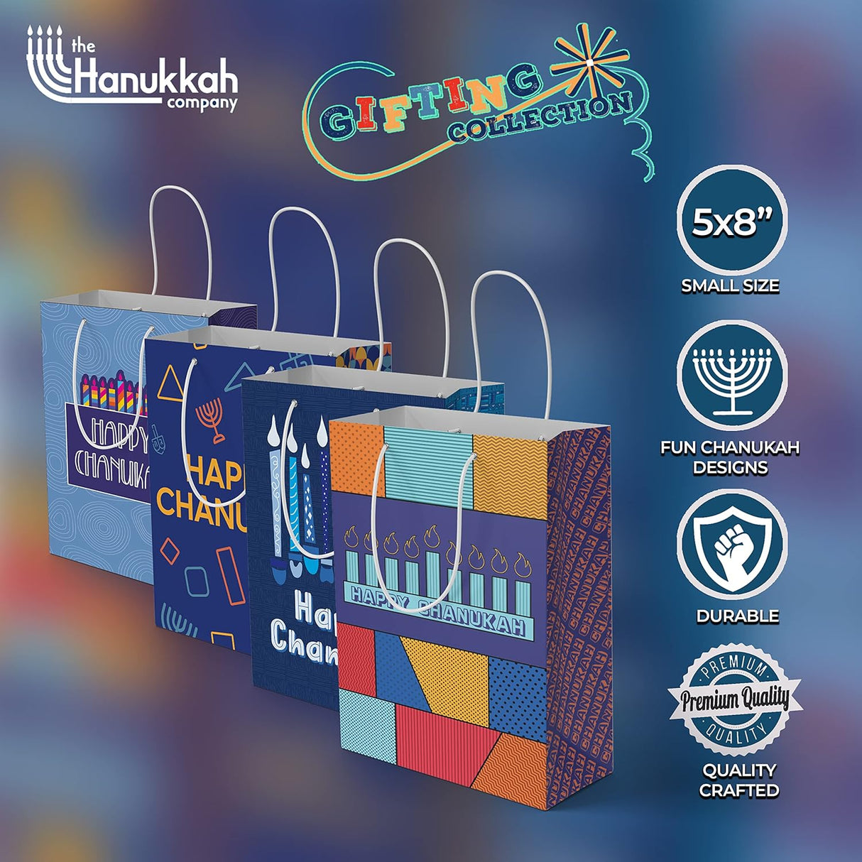 4 Chanukah Gift Bags with Assorted Hannukah Designs