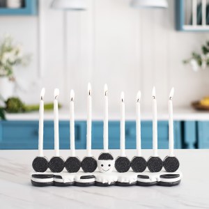 Resin Candle Menorah Hand Painted Cookies Design 12"