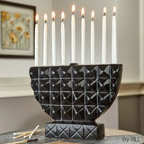 Candle Menorah Hand Painted Ceramic Geometric Shape Design Black