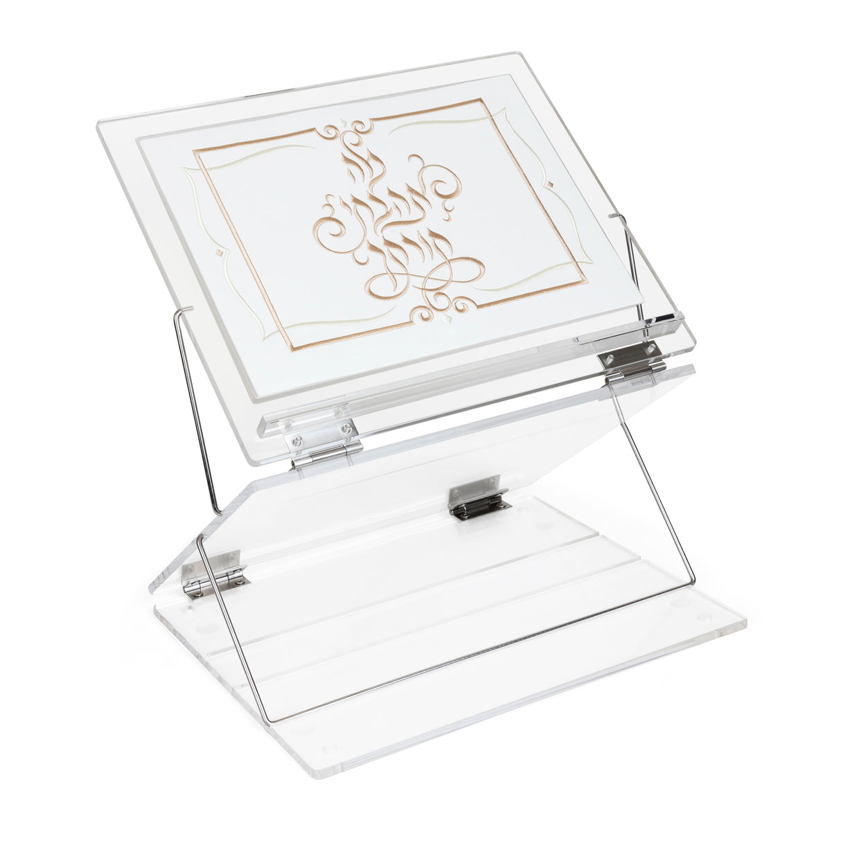 Acrylic Shtender with Leatherette 2 Tier Stand - Leatherette Insert  White מה אהבתי תורתך