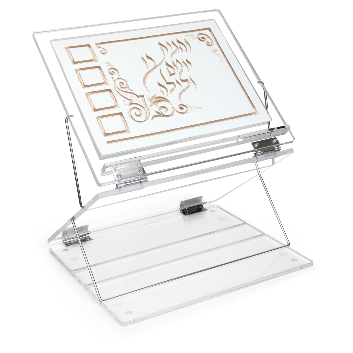 Acrylic Shtender with Leatherette 2 Tier Stand 13.75" x 11.25"  - Leatherette Insert  White Design Traditional-והגית בו יומם ולולה