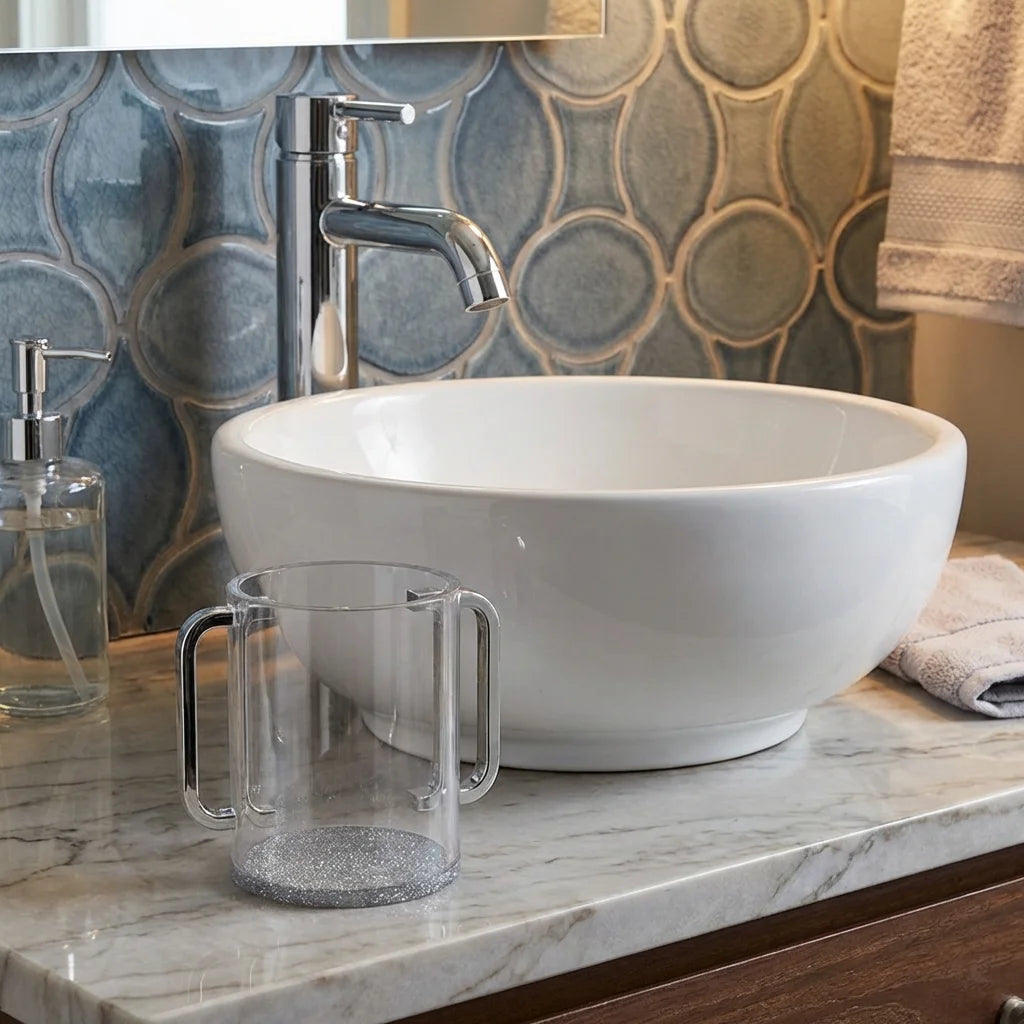 Lucite Clear Washing Cup 13 cm - SILVER Handles