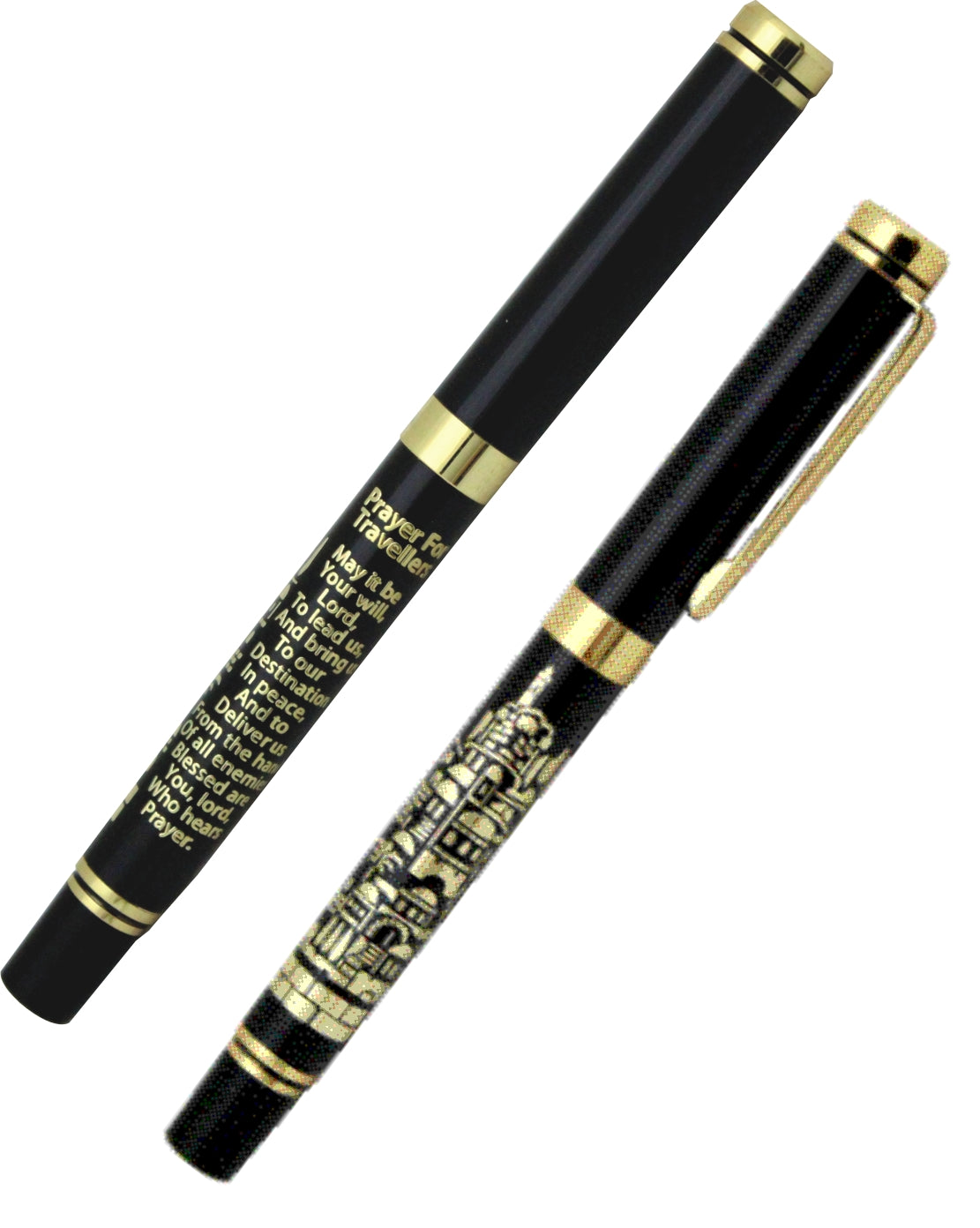 Elegant Pen With Gold English Traveler's Prayer And Jerusalem Decoration 13.5 Cm
